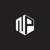 NP Logo monogram hexagon with black background negative space style vector