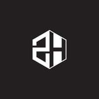 ZH Logo monogram hexagon with black background negative space style vector