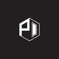 PO Logo monogram hexagon with black background negative space vector