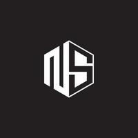 NS Logo monogram hexagon with black background negative space style vector
