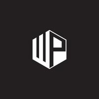 WP Logo monogram hexagon with black background negative space style vector