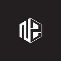 NZ Logo monogram hexagon with black background negative space style vector