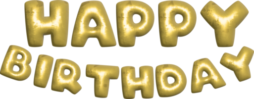 Happy Birthday 3D golden balloon text on the black background, vector 3d text png