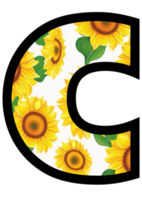 Sunflower Floral Alphabet, Letter C With Yellow Sunflower Pattern png