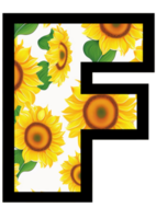 Sunflower Floral Alphabet, Letter F With Yellow Sunflower Pattern png