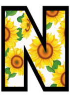 girassol floral alfabeto, carta n com amarelo girassol padronizar png