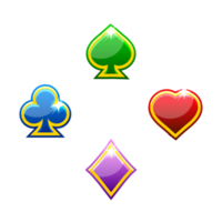 Set of colored playing card suits isolated. Heart, spade, club and diamond png