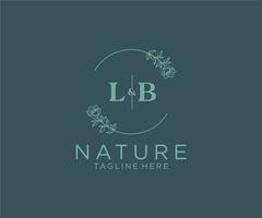 initial LB letters Botanical feminine logo template floral, editable premade monoline logo suitable, Luxury feminine wedding branding, corporate. vector