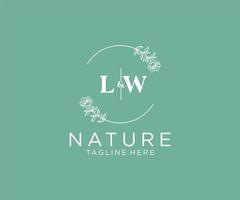 initial LW letters Botanical feminine logo template floral, editable premade monoline logo suitable, Luxury feminine wedding branding, corporate. vector