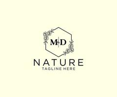 initial MD letters Botanical feminine logo template floral, editable premade monoline logo suitable, Luxury feminine wedding branding, corporate. vector