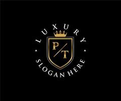 Initial PT Letter Royal Luxury Logo template in vector art for Restaurant, Royalty, Boutique, Cafe, Hotel, Heraldic, Jewelry, Fashion and other vector illustration.