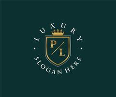 Initial PL Letter Royal Luxury Logo template in vector art for Restaurant, Royalty, Boutique, Cafe, Hotel, Heraldic, Jewelry, Fashion and other vector illustration.