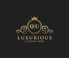 Initial QU Letter Royal Luxury Logo template in vector art for Restaurant, Royalty, Boutique, Cafe, Hotel, Heraldic, Jewelry, Fashion and other vector illustration.