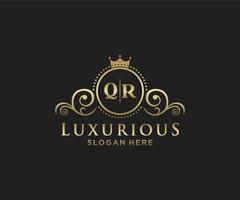 Initial QR Letter Royal Luxury Logo template in vector art for Restaurant, Royalty, Boutique, Cafe, Hotel, Heraldic, Jewelry, Fashion and other vector illustration.