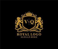 Initial VQ Letter Lion Royal Luxury Logo template in vector art for Restaurant, Royalty, Boutique, Cafe, Hotel, Heraldic, Jewelry, Fashion and other vector illustration.