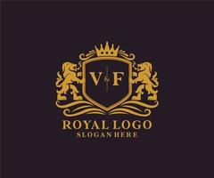 plantilla de logotipo de lujo real de león de letra vf inicial en arte vectorial para restaurante, realeza, boutique, cafetería, hotel, heráldica, joyería, moda y otras ilustraciones vectoriales. vector