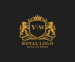 plantilla de logotipo de lujo real de león de letra vw inicial en arte vectorial para restaurante, realeza, boutique, cafetería, hotel, heráldico, joyería, moda y otras ilustraciones vectoriales. vector