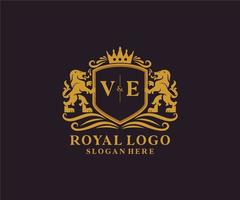 plantilla de logotipo de lujo real de león de letra inicial v en arte vectorial para restaurante, realeza, boutique, cafetería, hotel, heráldica, joyería, moda y otras ilustraciones vectoriales. vector