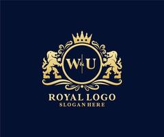 Initial WU Letter Lion Royal Luxury Logo template in vector art for Restaurant, Royalty, Boutique, Cafe, Hotel, Heraldic, Jewelry, Fashion and other vector illustration.