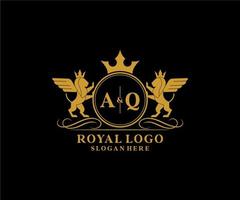 Initial AQ Letter Lion Royal Luxury Heraldic,Crest Logo template in vector art for Restaurant, Royalty, Boutique, Cafe, Hotel, Heraldic, Jewelry, Fashion and other vector illustration.