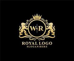 Initial WR Letter Lion Royal Luxury Logo template in vector art for Restaurant, Royalty, Boutique, Cafe, Hotel, Heraldic, Jewelry, Fashion and other vector illustration.