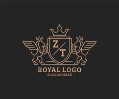 Initial ZT Letter Lion Royal Luxury Heraldic,Crest Logo template in vector art for Restaurant, Royalty, Boutique, Cafe, Hotel, Heraldic, Jewelry, Fashion and other vector illustration.
