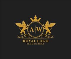 Initial AW Letter Lion Royal Luxury Heraldic,Crest Logo template in vector art for Restaurant, Royalty, Boutique, Cafe, Hotel, Heraldic, Jewelry, Fashion and other vector illustration.