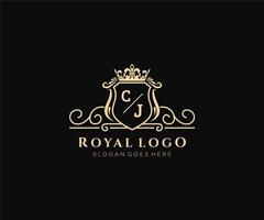 Initial CJ Letter Luxurious Brand Logo Template, for Restaurant, Royalty, Boutique, Cafe, Hotel, Heraldic, Jewelry, Fashion and other vector illustration.