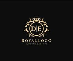 inicial Delaware letra lujoso marca logo plantilla, para restaurante, realeza, boutique, cafetería, hotel, heráldico, joyas, Moda y otro vector ilustración.