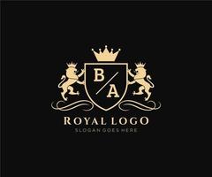 Initial BA Letter Lion Royal Luxury Heraldic,Crest Logo template in vector art for Restaurant, Royalty, Boutique, Cafe, Hotel, Heraldic, Jewelry, Fashion and other vector illustration.
