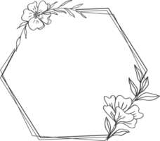 Minimalist floral frame with hand drawn leaf and shape simple floral border png