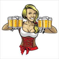 oktoberfest girl holding the beers vector