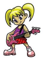 little rocker girl playing electric bass vector