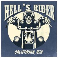 vintage and rusty design of skull riding a motorcycle vector