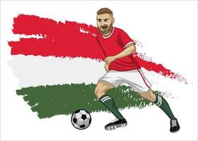 Hungary soccer player with flag as a background vector