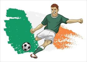 Ireland soccer player with flag as a background vector