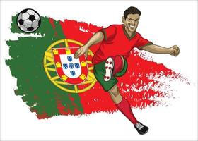 Portugal soccer player with flag as a background vector