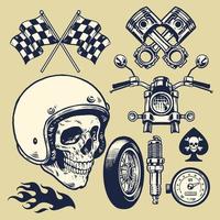 conjunto de mano hecho de Clásico motocicleta elemento y cráneo vector