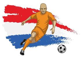 Holland soccer player with flag background vector