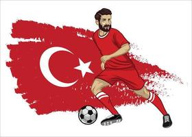 Turkey soccer player with flag as a background vector