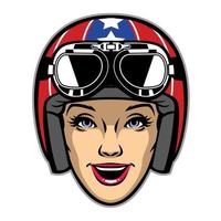 mujer jinete vistiendo motocicleta casco vector