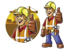 Cartoon of construction worker with thumb up hand vector