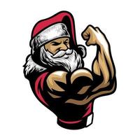 muscular Papa Noel claus espectáculo su bíceps brazo vector