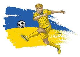 Ukraine soccer player with flag as a background vector