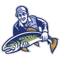 Fisherman hold the big trout fish vector