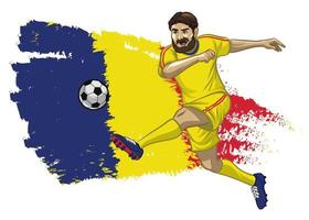 Romania soccer player with flag as a background vector