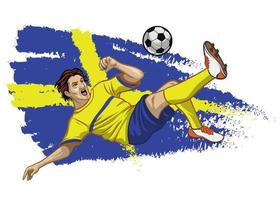 Sweden soccer player with flag as a background vector