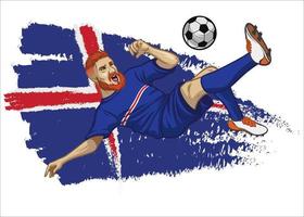 Iceland football player with flag as a background vector