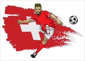 Switzerland soccer player with flag as a background vector