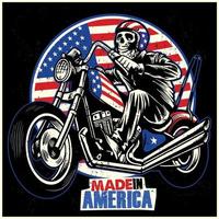 skull ride an american flag painted motorcycle vector